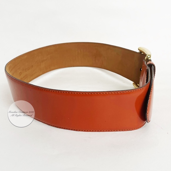 Moschino Belt by Redwall Wide Patent Leather Orange Made in Italy Vintage EU 42